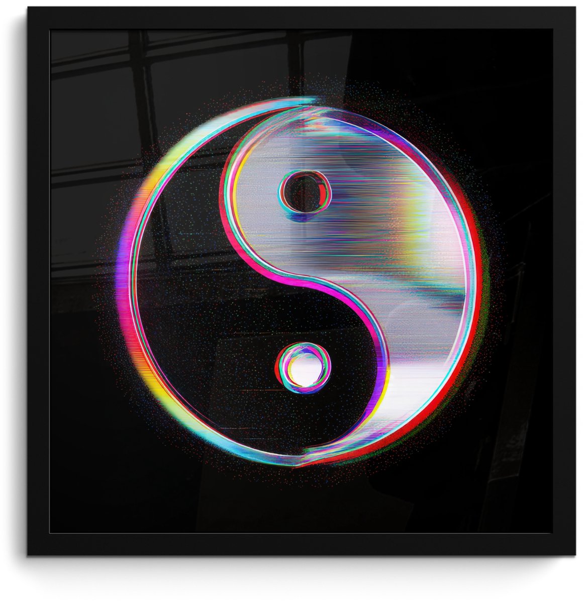 FrameYourWall Poster in lijst - Fotolijst 40x40 cm - Posters - Yin-Yang - Cirkel - Regenboog - Posterlijst zwart - Decoratie - Wanddecoratie woonkamer - Muurdecoratie slaapkamer Yin-Yang - Cirkel - Kleurrijk
