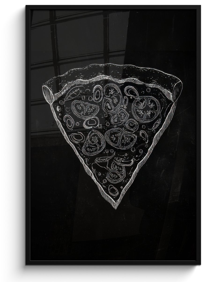 FrameYourWall Poster in lijst - Fotolijst 80x120 cm - Posters - Pizzapunt - Toppings - Krijttekening - Posterlijst zwart - Decoratie - Wanddecoratie woonkamer - Muurdecoratie slaapkamer