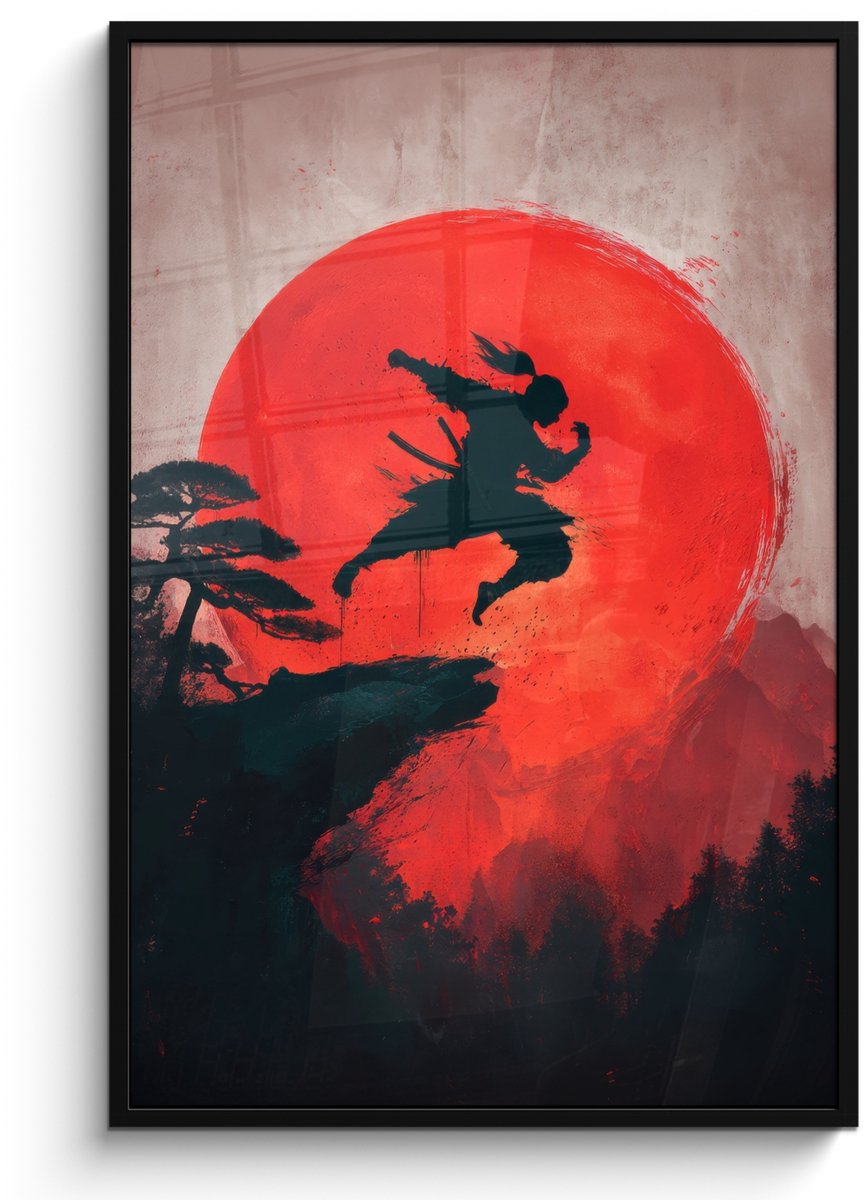 FrameYourWall Poster in lijst - Fotolijst 80x120 cm - Posters - Zon - Krijger - Bomen - Bergen - Posterlijst zwart - Decoratie - Wanddecoratie woonkamer - Muurdecoratie slaapkamer Zon - Krijger - Landschap