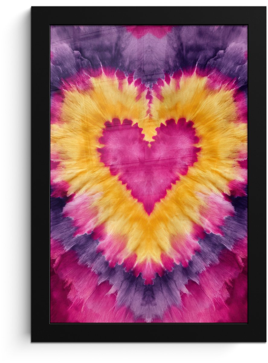FrameYourWall Poster in lijst - Fotolijst 20x30 cm - Posters - Tie dye - Hartvorm - Vlammen - Oranje - Posterlijst zwart - Decoratie - Wanddecoratie woonkamer - Muurdecoratie slaapkamer