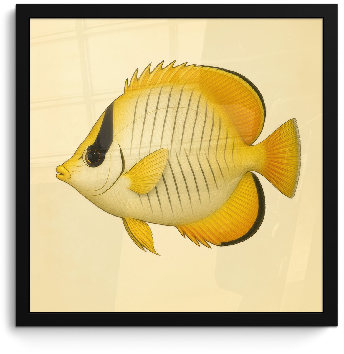FrameYourWall Poster in lijst - Fotolijst 40x40 cm - Posters - Ovaal - Vis - Geel - Schubben - Posterlijst zwart - Decoratie - Wanddecoratie woonkamer - Muurdecoratie slaapkamer Vis - Ovaal