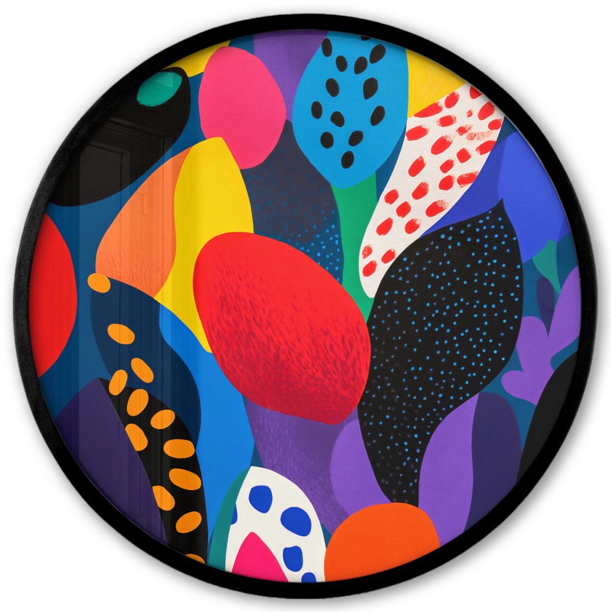 FrameYourWall Poster in lijst Rond - Fotolijst 40x40 cm - Posters - Bloemen - Bladeren - Abstract - Rood - Ronde posterlijst zwart - Decoratie - Wanddecoratie woonkamer - Muurdecoratie slaapkamer