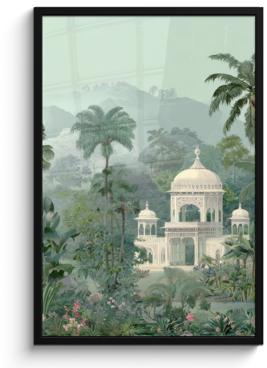 FrameYourWall Poster in lijst - Fotolijst 60x90 cm - Posters - Tropische tuin - Koepelgebouw - Bloemen - Posterlijst zwart - Decoratie - Wanddecoratie woonkamer - Muurdecoratie slaapkamer Tropisch - Tuin - Koepelgebouw