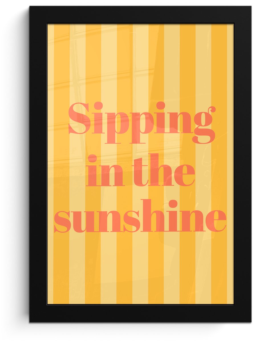 FrameYourWall Poster in lijst - Fotolijst 20x30 cm - Posters - Gestreept - Geel - Sunshine - Letters - Posterlijst zwart - Decoratie - Wanddecoratie woonkamer - Muurdecoratie slaapkamer Tekst - Strepen