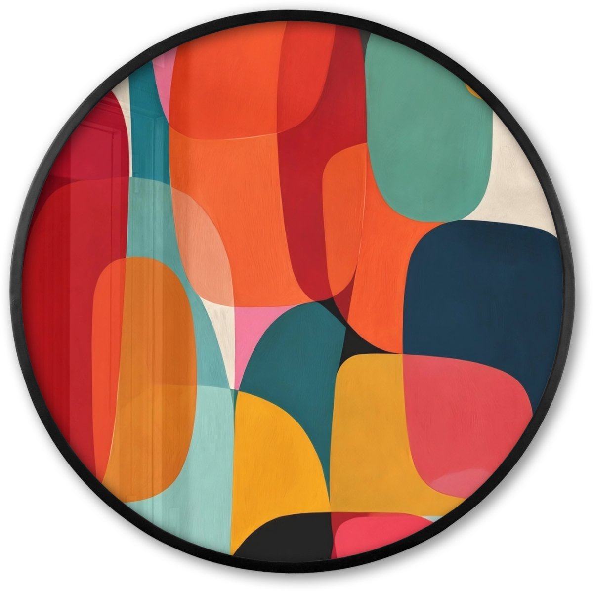 FrameYourWall Poster in lijst Rond - Fotolijst 60x60 cm - Posters - Vormen - Kleurrijk - Abstract - Vlakken - Ronde posterlijst zwart - Decoratie - Wanddecoratie woonkamer - Muurdecoratie slaapkamer Kleurbanen - Verticaal - Kleurrijk