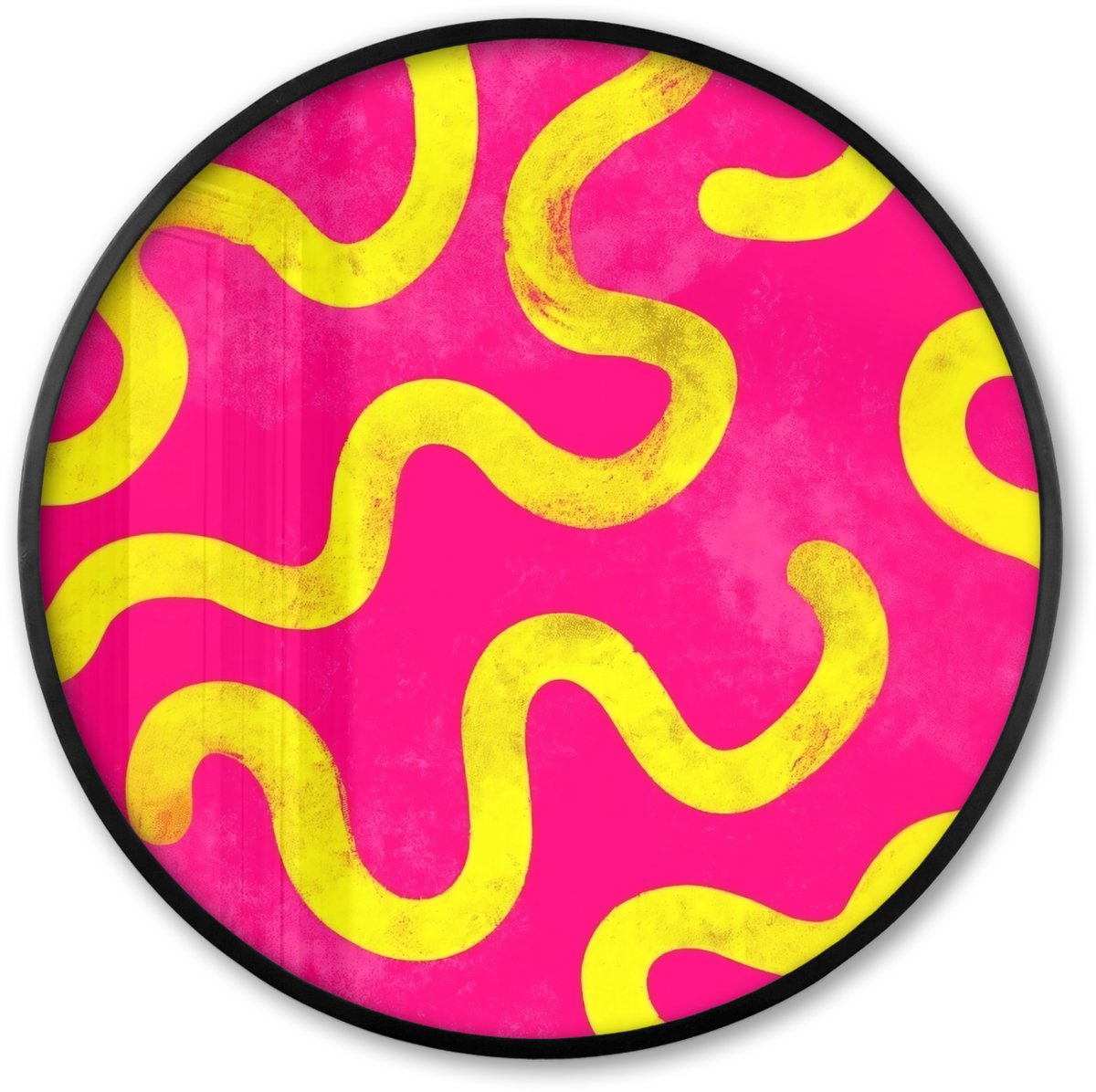 FrameYourWall Poster in lijst Rond - Fotolijst 60x60 cm - Posters - Lijn - Geel - Abstract - Ronde posterlijst zwart - Decoratie - Wanddecoratie woonkamer - Muurdecoratie slaapkamer Lijnen - Abstract