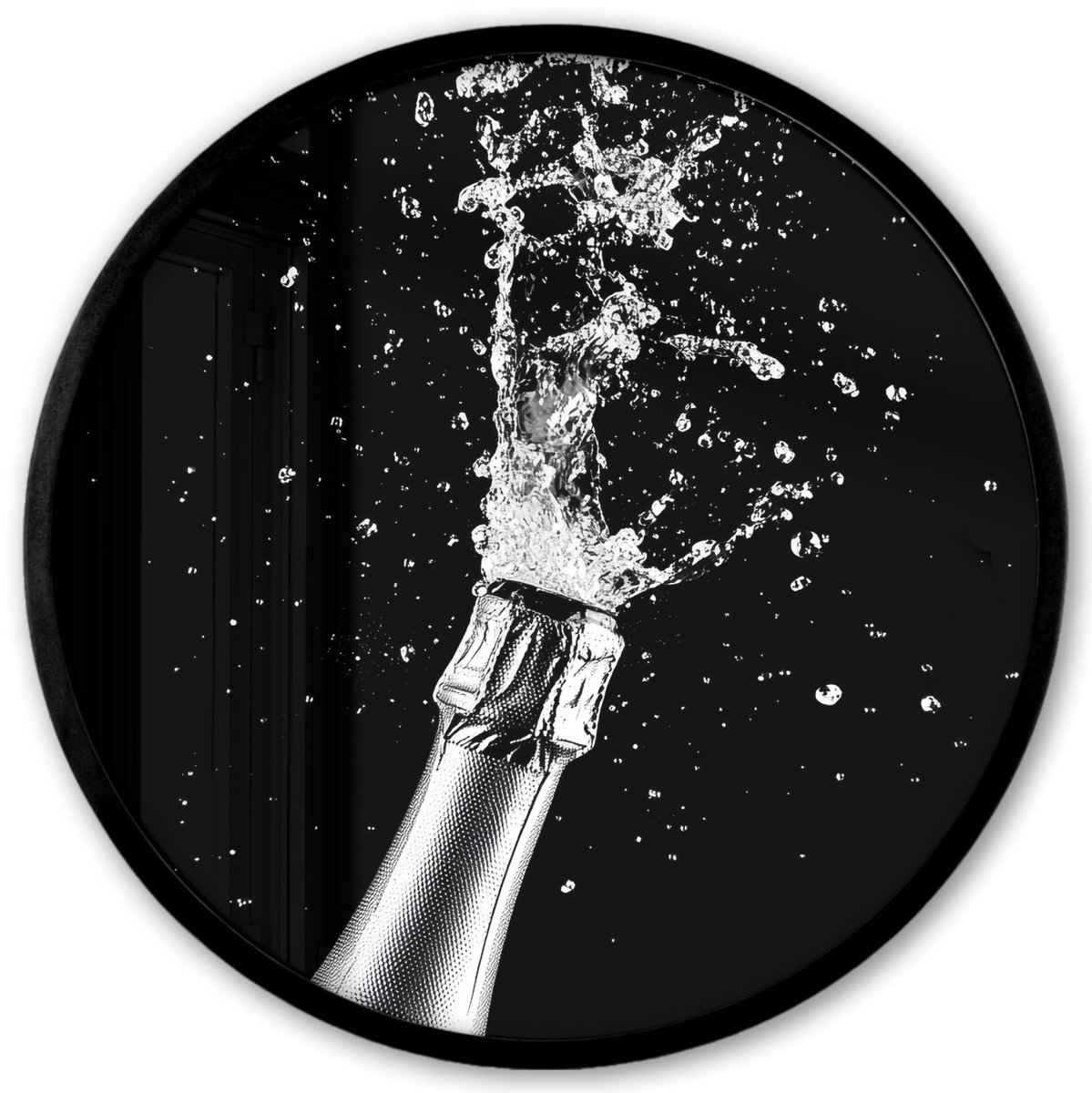 FrameYourWall Poster in lijst Rond - Fotolijst 40x40 cm - Posters - Champagne - Zwart - Spetters - Popping - Ronde posterlijst zwart - Decoratie - Wanddecoratie woonkamer - Muurdecoratie slaapkamer Proost - Champagne