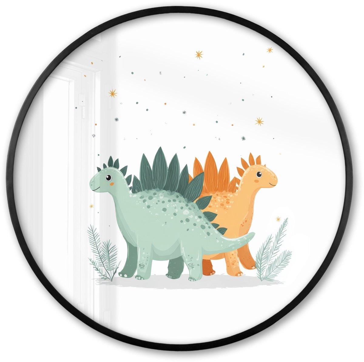 FrameYourWall Poster in lijst Rond - Fotolijst 80x80 cm - Posters - Planten - Sterren - Dinosaurussen - Oranje - Ronde posterlijst zwart - Decoratie - Wanddecoratie woonkamer - Muurdecoratie slaapkamer