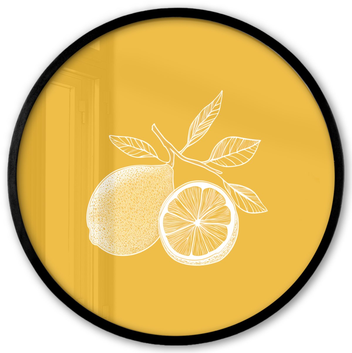 FrameYourWall Poster in lijst Rond - Fotolijst 40x40 cm - Posters - Citroenen - Illustratie - Minimalistisch - Geel - Ronde posterlijst zwart - Decoratie - Wanddecoratie woonkamer - Muurdecoratie slaapkamer