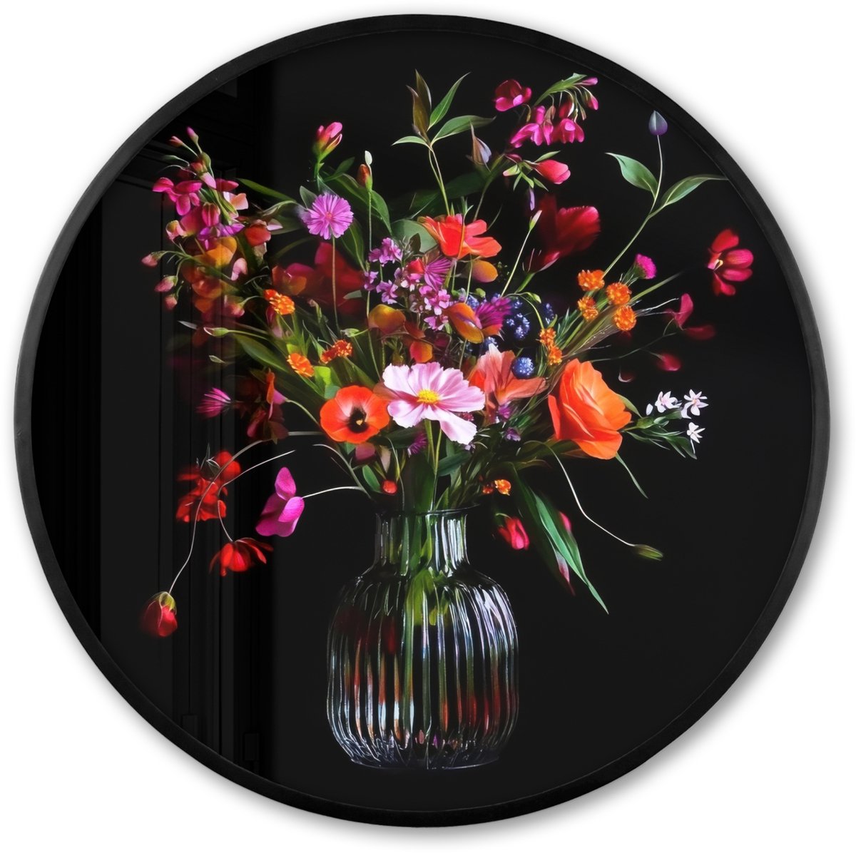 FrameYourWall Poster in lijst Rond - Fotolijst 80x80 cm - Posters - Boeket - Veldbloemen - Vaas - Ronde posterlijst zwart - Decoratie - Wanddecoratie woonkamer - Muurdecoratie slaapkamer Boeket - Bloemen 5