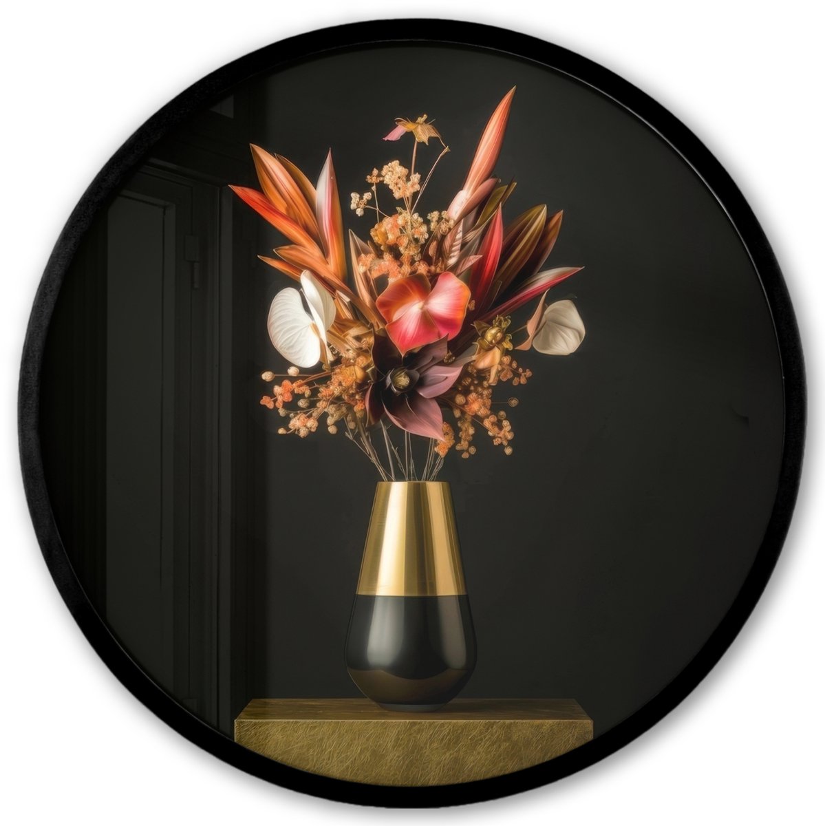 FrameYourWall Poster in lijst Rond - Fotolijst 40x40 cm - Posters - Exotisch - Boeket - Vaas - Goud - Ronde posterlijst zwart - Decoratie - Wanddecoratie woonkamer - Muurdecoratie slaapkamer Boeket - Bloemen 4