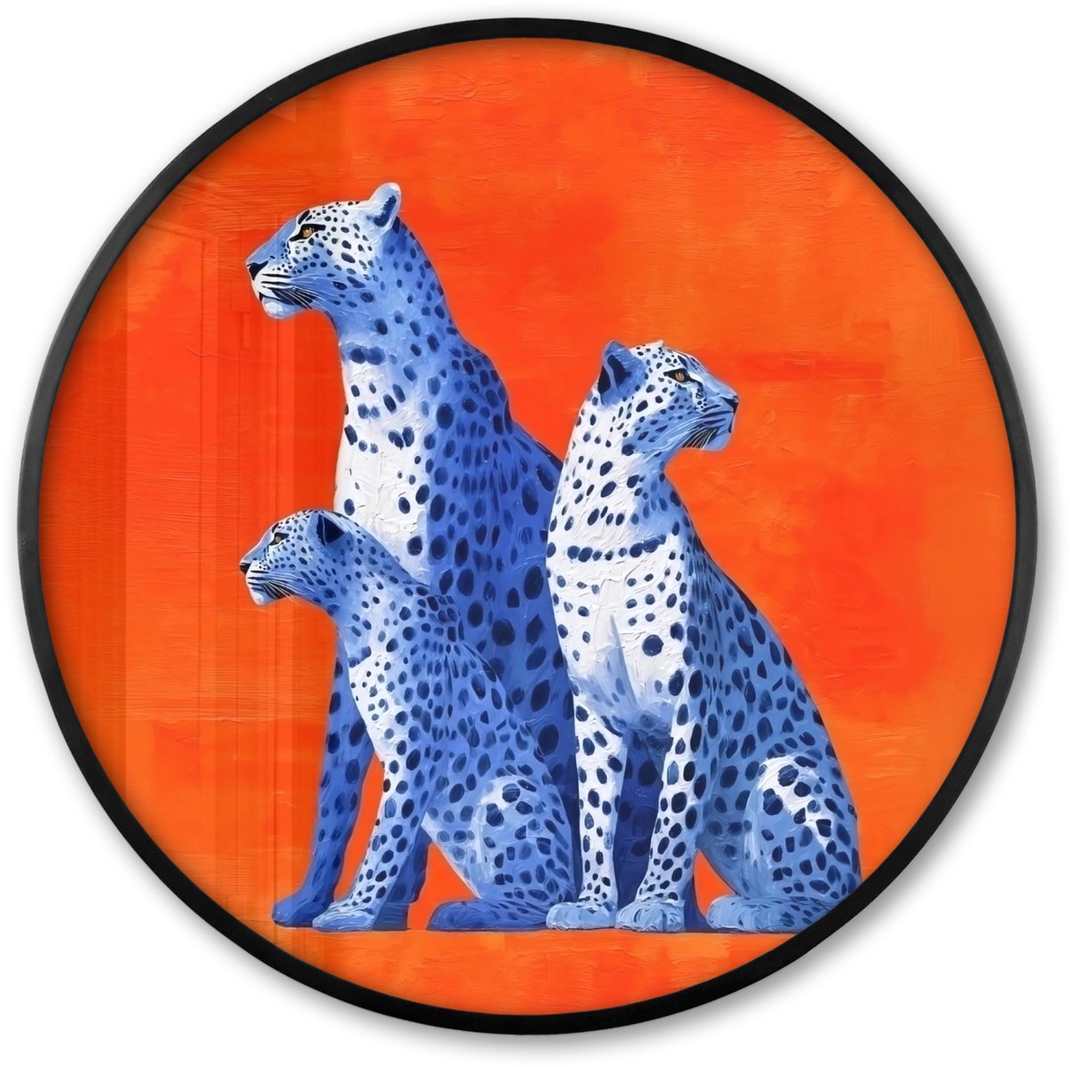 FrameYourWall Poster in lijst Rond - Fotolijst 60x60 cm - Posters - Luipaarden - Stippen - Oranje - Ronde posterlijst zwart - Decoratie - Wanddecoratie woonkamer - Muurdecoratie slaapkamer