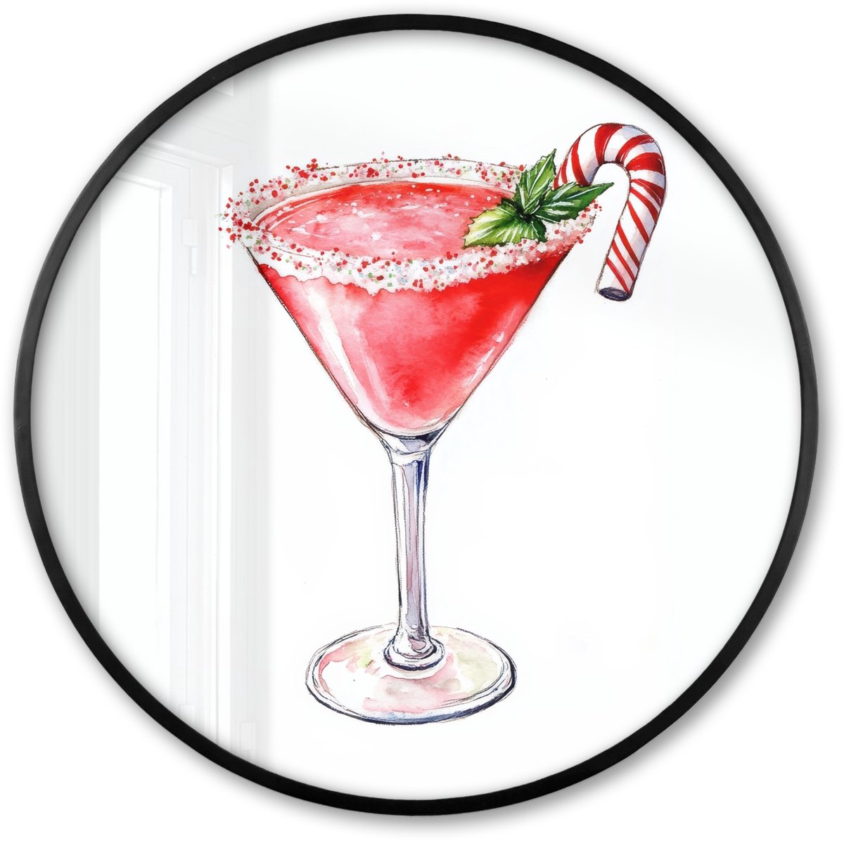 FrameYourWall Poster in lijst Rond - Fotolijst 60x60 cm - Posters - Cocktail - Drank - Winter - Kunst - Ronde posterlijst zwart - Decoratie - Wanddecoratie woonkamer - Muurdecoratie slaapkamer Kerst - Cocktail