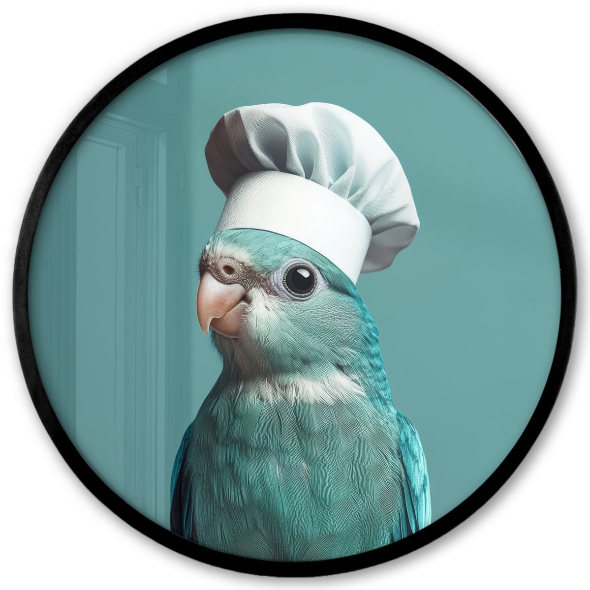 FrameYourWall Poster in lijst Rond - Fotolijst 40x40 cm - Posters - Parkiet - Vogel - Koksmuts - Cute - Ronde posterlijst zwart - Decoratie - Wanddecoratie woonkamer - Muurdecoratie slaapkamer Koksmuts - Parkiet