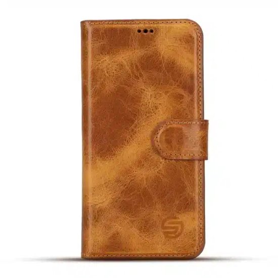 Étui en cuir iPhone 17 - Solidenz Moda Book Case Leather - Cuir véritable - Étui téléphone avec porte-cartes - Étui en cuir pleine fleur - Marron clair