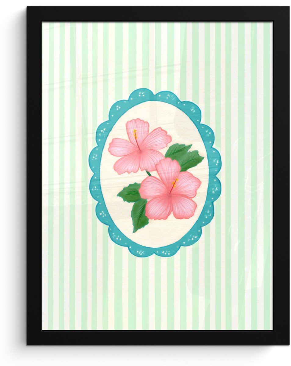 FrameYourWall Poster in lijst - Fotolijst 30x40 cm - Posters - Bloemen - Ovaal - Strepen - Groen - Posterlijst zwart - Decoratie - Wanddecoratie woonkamer - Muurdecoratie slaapkamer Bloemen - Strepen