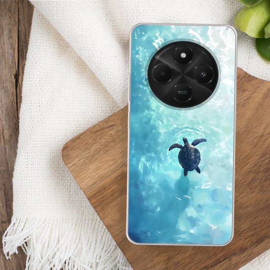 Telefoonhoesje Geschikt voor Xiaomi Geschikt voor Poco M7 hoesje - Schildpad - Zee - Blauw - Schittering - Siliconen Telefoonhoesje Telefoonhoesje