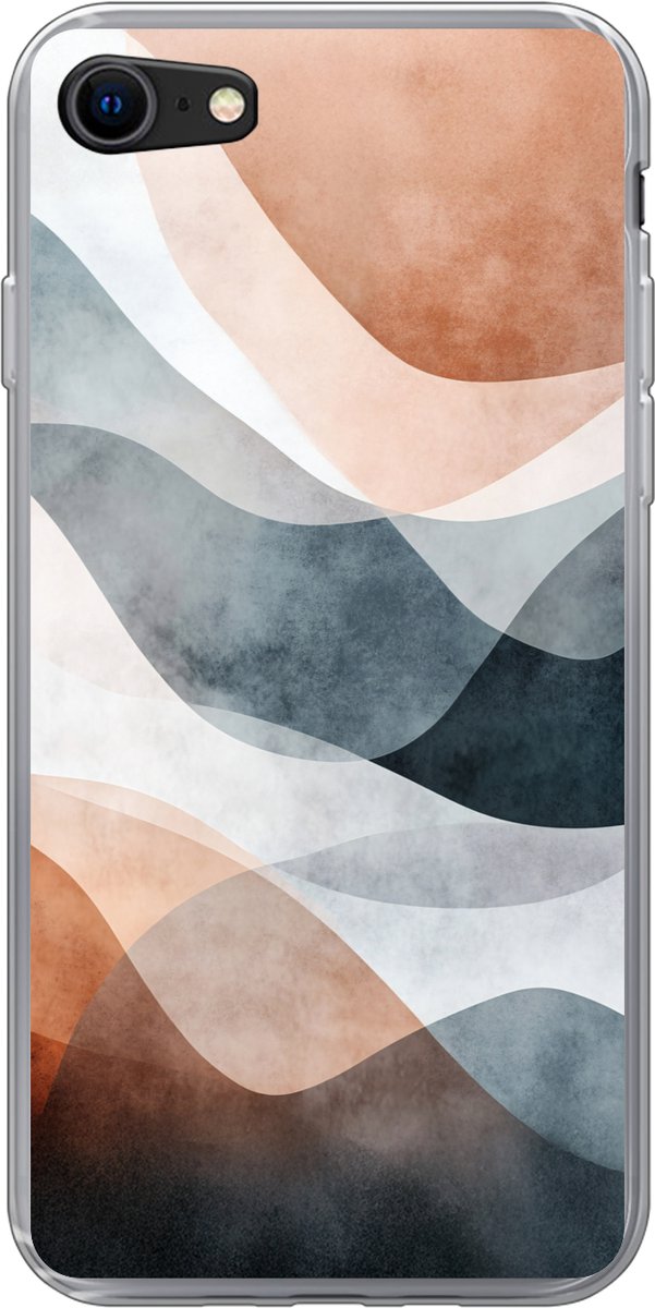 Telefoonhoesje Geschikt voor iPhone 7 hoesje - Abstract - Golven - Blauw - Siliconen Telefoonhoesje Telefoonhoesje