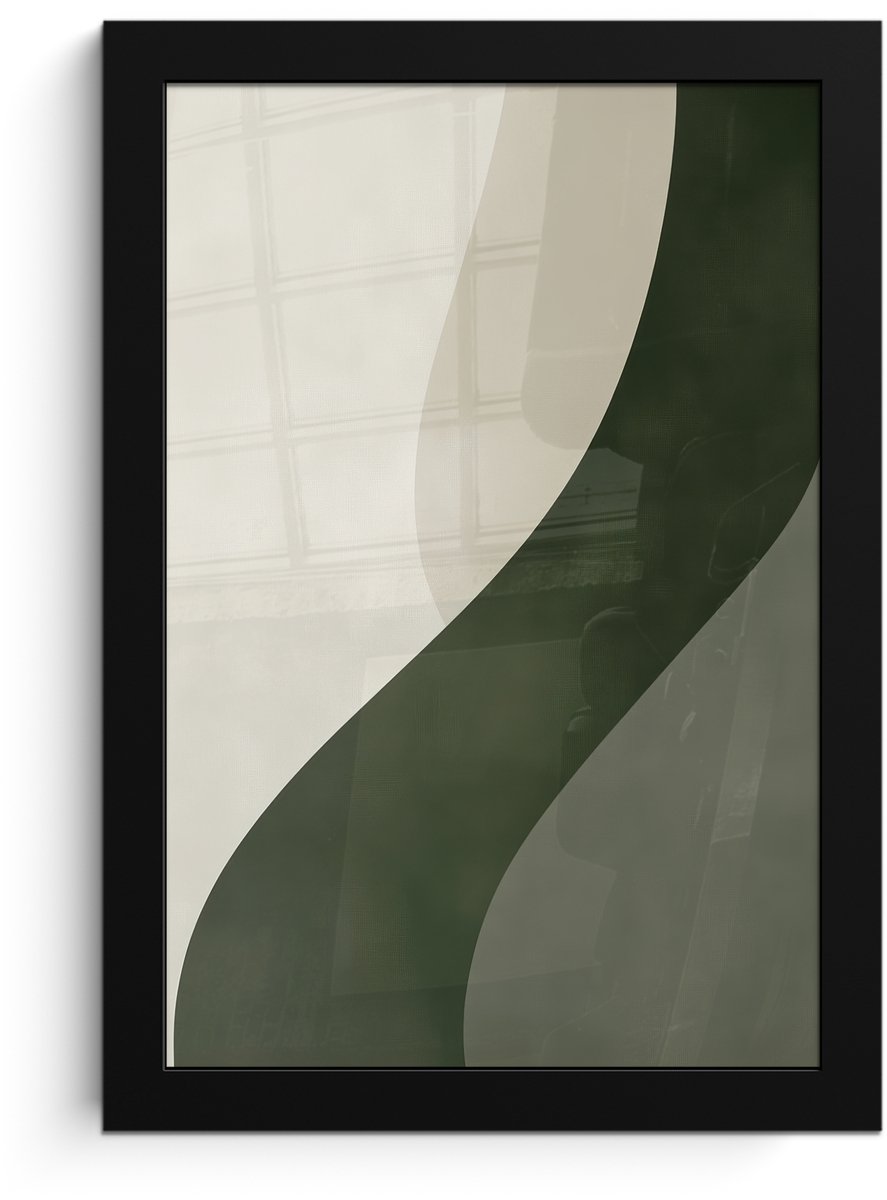 FrameYourWall Poster in lijst - Fotolijst 20x30 cm - Posters - Japandi - Groen - Abstract - Modern - Posterlijst zwart - Decoratie - Wanddecoratie woonkamer - Muurdecoratie slaapkamer Lijn