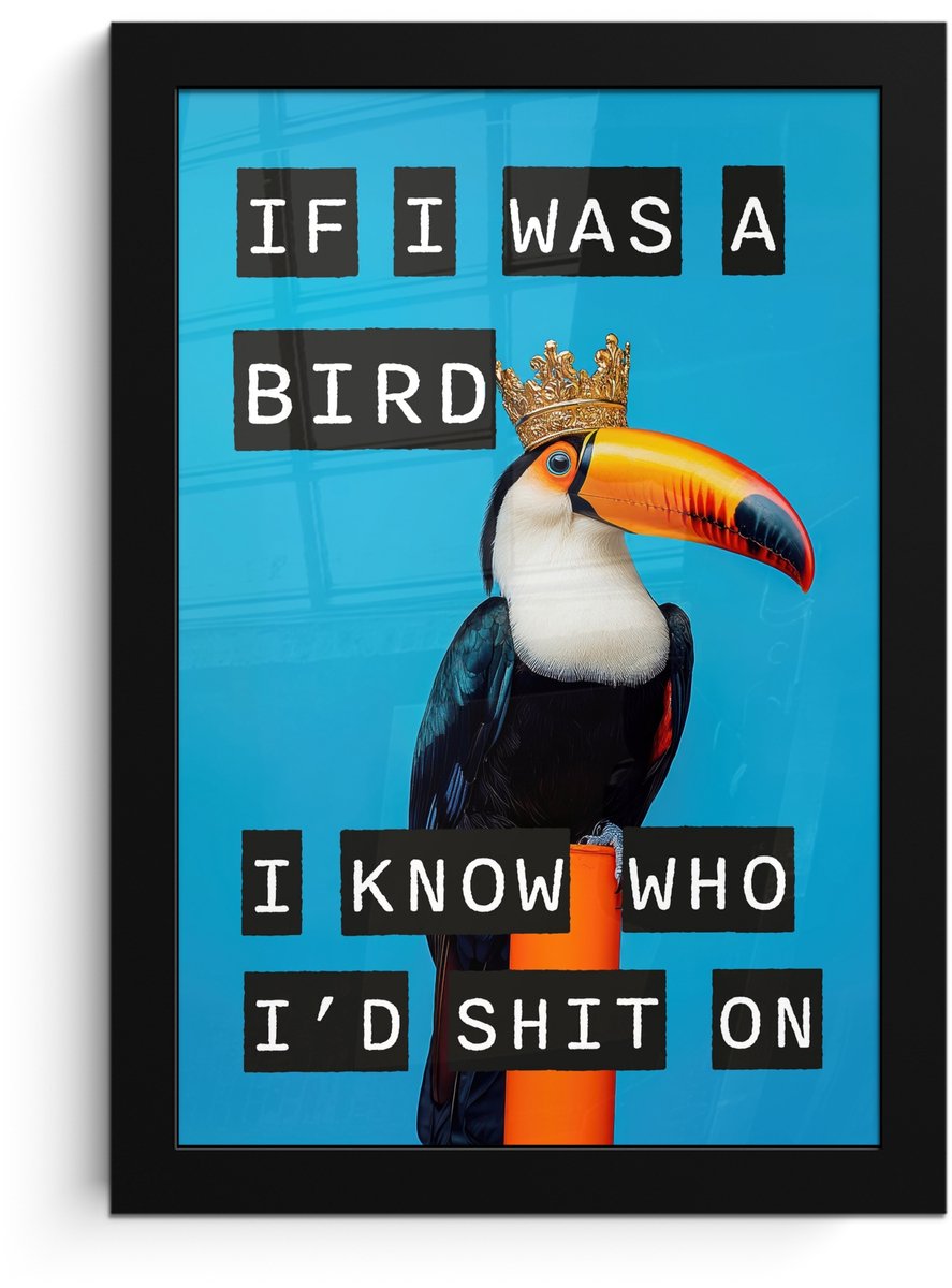 FrameYourWall Poster in lijst - Fotolijst 20x30 cm - Posters - Vogel - Toekan - Blauw - Quotes - Posterlijst zwart - Decoratie - Wanddecoratie woonkamer - Muurdecoratie slaapkamer Tekst - Toekan