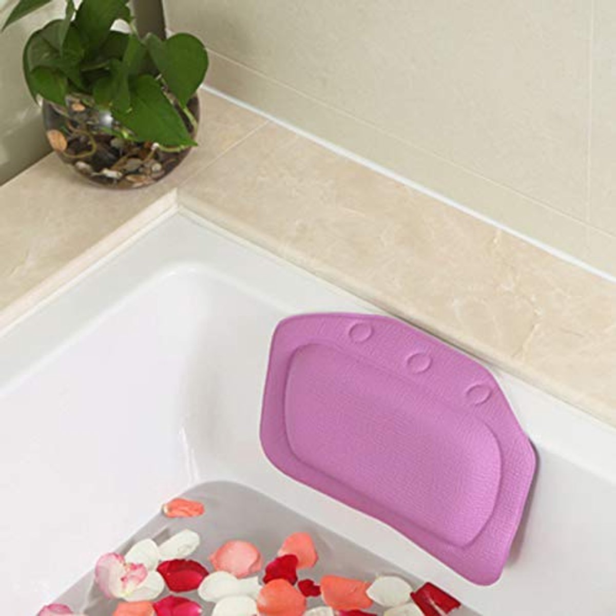 Antislip Badkussen voor Thuis - Zacht Nek Hoofdsteun met Zuignap - 21 x 31cm