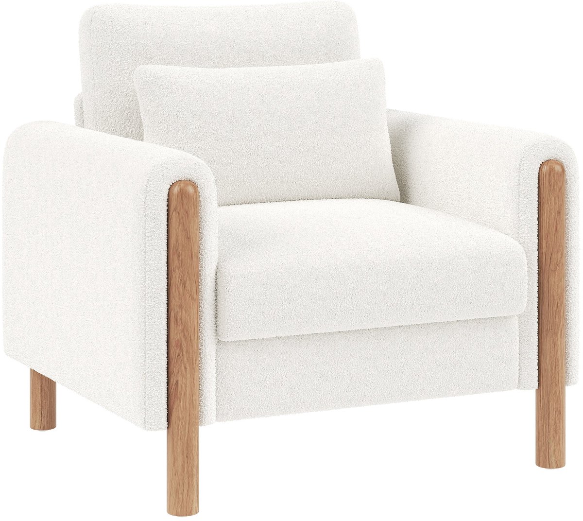 Merax Moderne Loungestoel - Comfortabele Armleuningstoel met Dik Kussen - Zachte Teddy Fluwelen Stof - Relaxsessel voor Woonkamer - Slaapkamer of Bureau - Wit