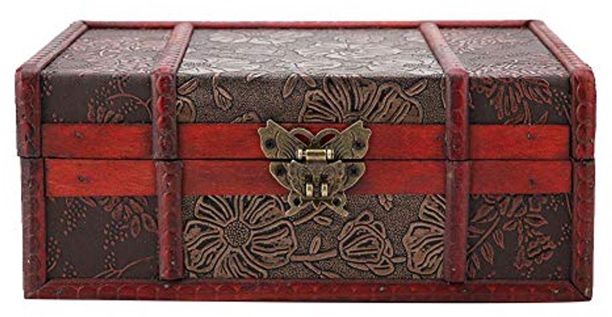 Vintage houten juwelendoos grote opbergdoos organizer met lotus ontwerp
