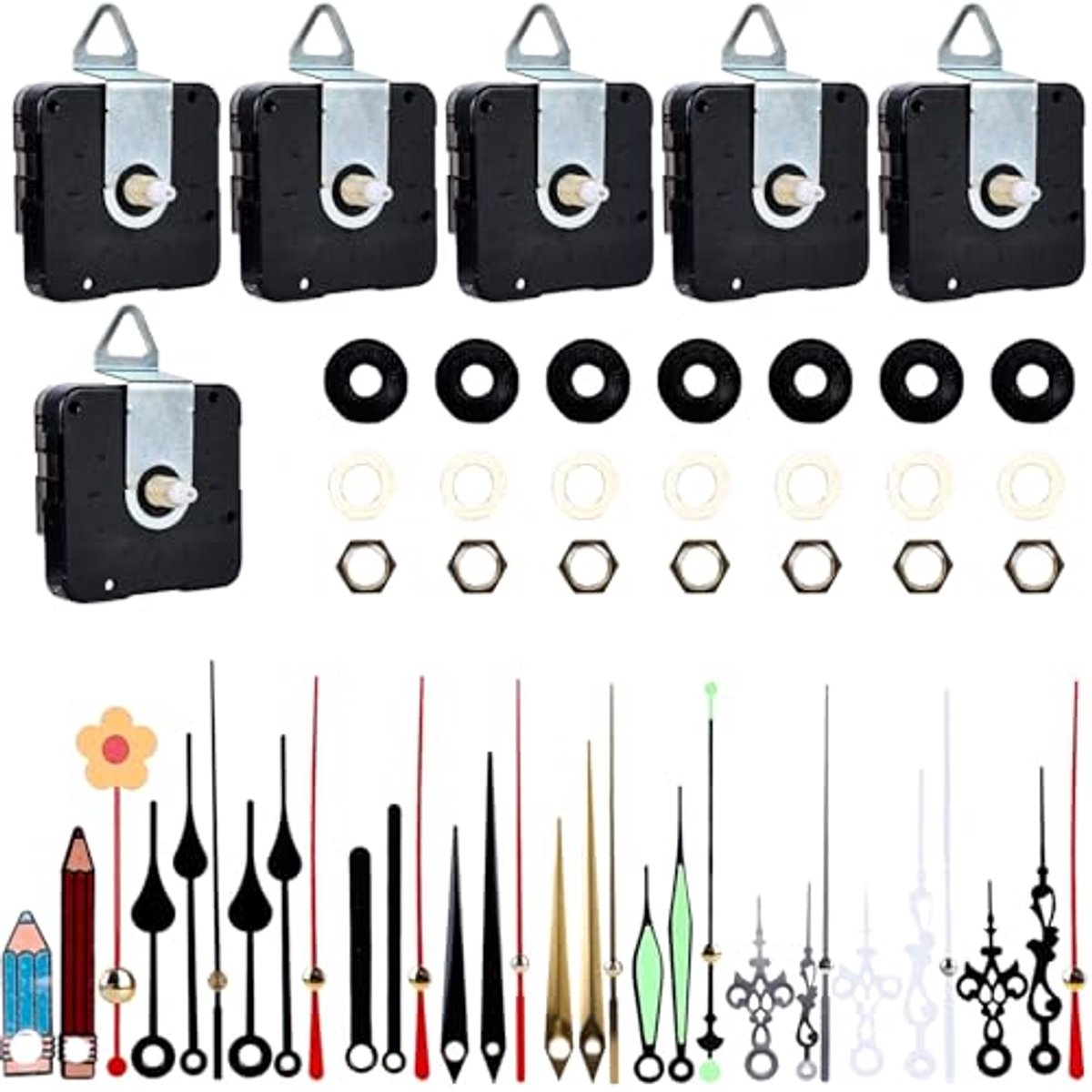 Wandklok Reparatie Set met Geruisloos Kwartsuurwerk en Wijzers - 7 Stuks