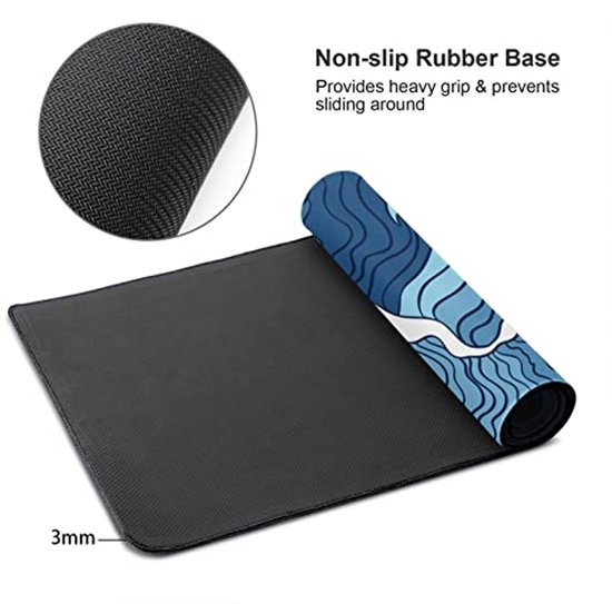 Grote antislip gaming muismat in blauw-wit Japanse golfdesign - XL bureaumat met gestikte randen — afbeelding 4