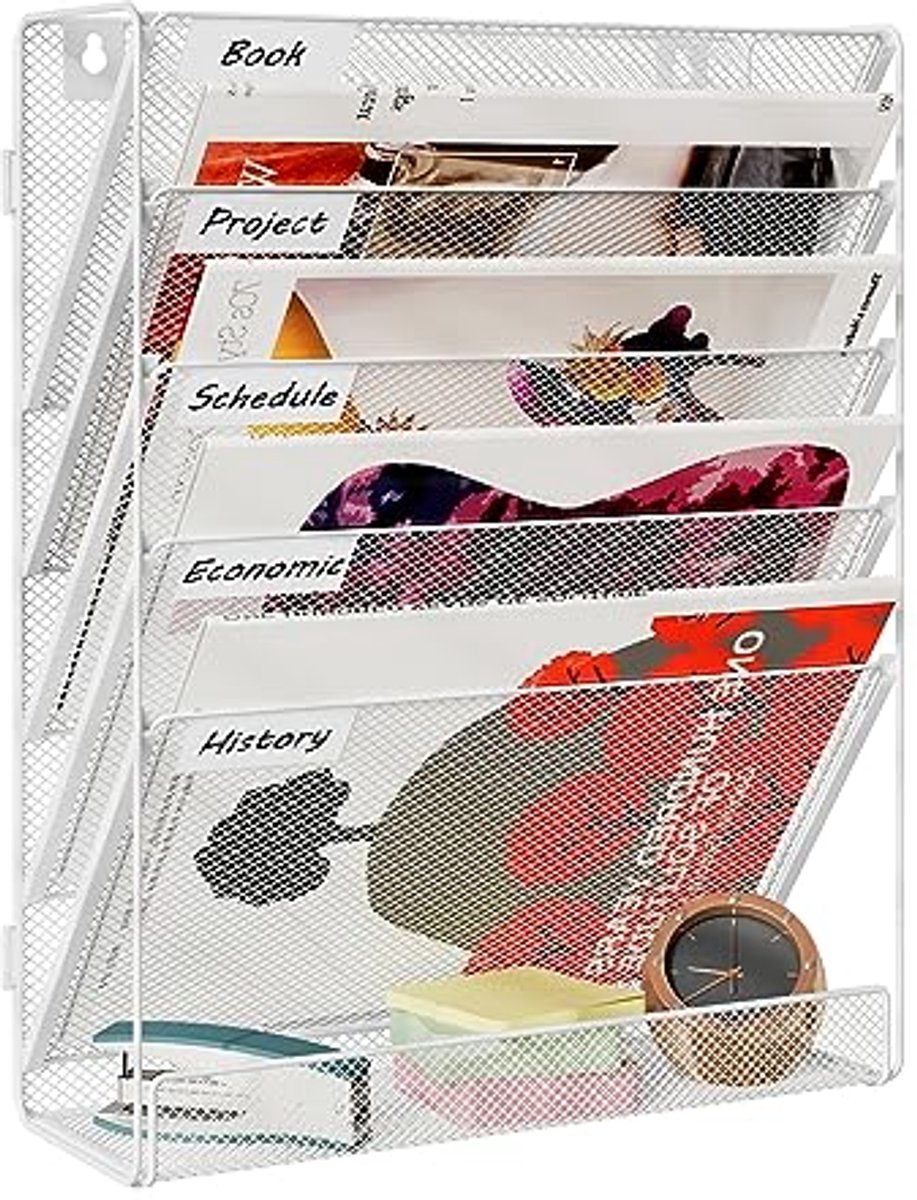 Wandhangende 6-Tier File Organizer voor A4 Documenten - Wit