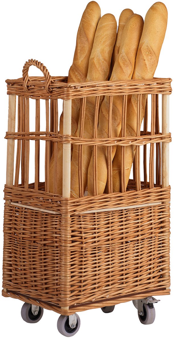 The Wicker Stories – Rieten stokbroodmand op wielen – Handgemaakt in Europa – Voor 25 baguettes – Natuurlijk