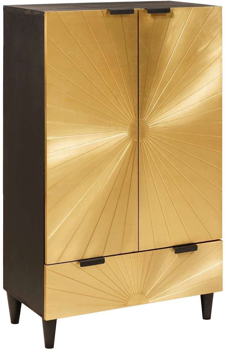 vidaXL - Bijzetkast - Zwart - en - Goud - 60 - x - 33,5 - x - 100 - cm - Massief - Mango - Hout