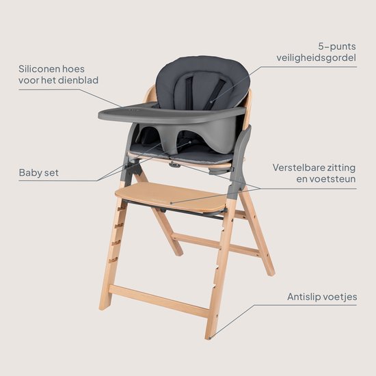 Lionelo Megan - Houten Kinderstoel / Eetstoel Baby - Meegroeistoel 3in1: van 6 mnd tot 110 kg - Verstelbare: Zitting Voetsteun & Tafel - 5-puntsgordel - Dienblad met siliconen inzet - Wasbaar Kussen - Antislipvoetjes - Baby Stoel van Merkloos — afbeelding 2