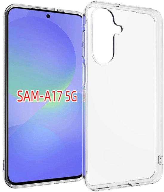 Coque transparente en TPU à côté d'un téléphone Samsung A17 5G.
