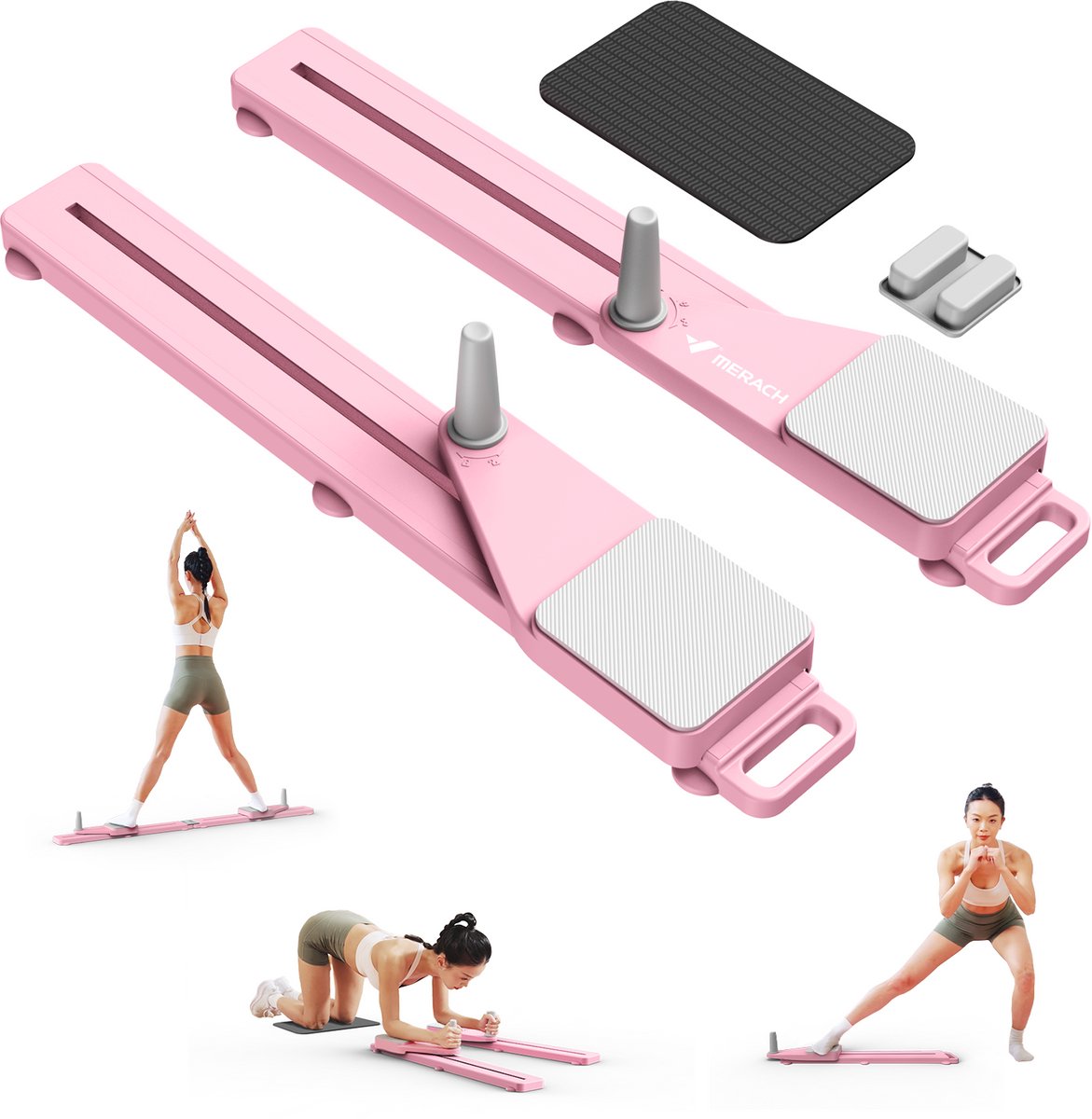 MERACH 4-in-1 Pilates Board - Pilates Reformer - Multifunctioneel - Demontabel Design - Antislip - 6,8 kg Weerstandsband - Ruimtebesparend Buik- en rugtrainers - Geschikt voor Thuisstudio - Roze - MERACH - €49,99