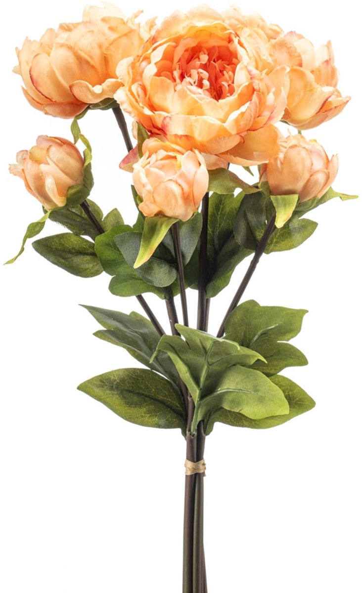Emerald Kunstbloem Pioenroos Bundel 50cm licht oranje - Kunstplant voor binnen