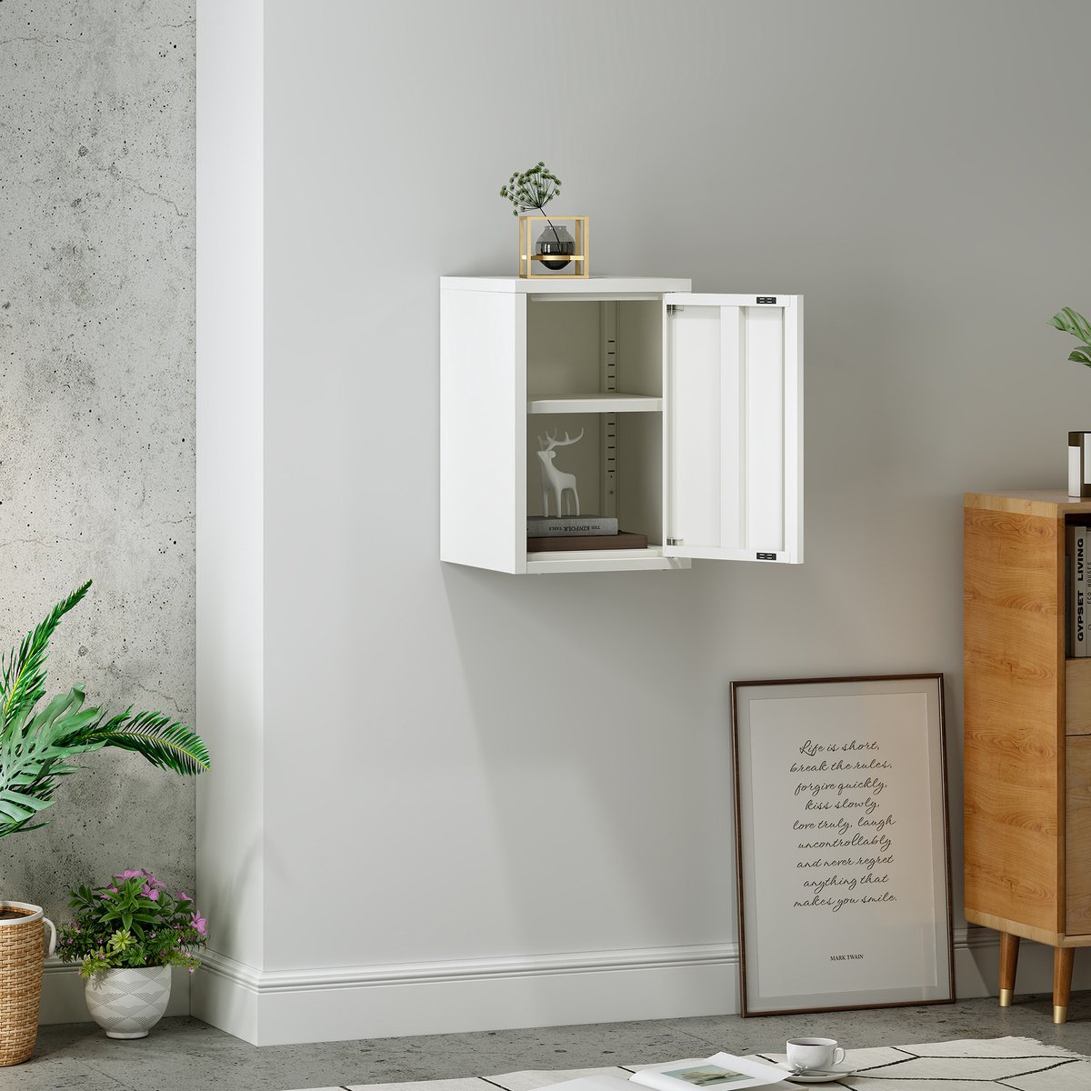 Metalen wandkast Burlöv 50x33x35 cm wit [en.casa]