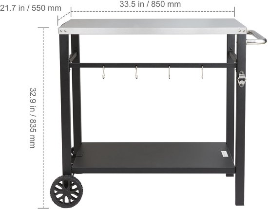 BBQ Werktafel - Barbecue Tafel - Grilltafel - Buitenkeuken Trolley - Werkbank Buiten - Roestvrijstalen Blad - Dubbele Plank - 85x55 cm - Verrijdbaar Met 2 Wielen van Livin'outdoor — afbeelding 5