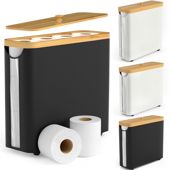 Zelfklevende toiletpapierhouder van metaal en bamboe Easy Chic Karamel - Badkamer decoratie