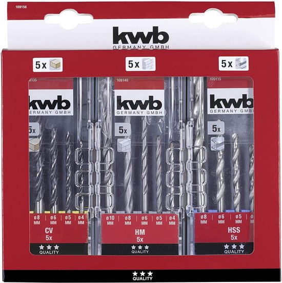 kwb 109156 HSS Set de forets 3 pièces DIN 338 tige cylindrique 3 pc(s)