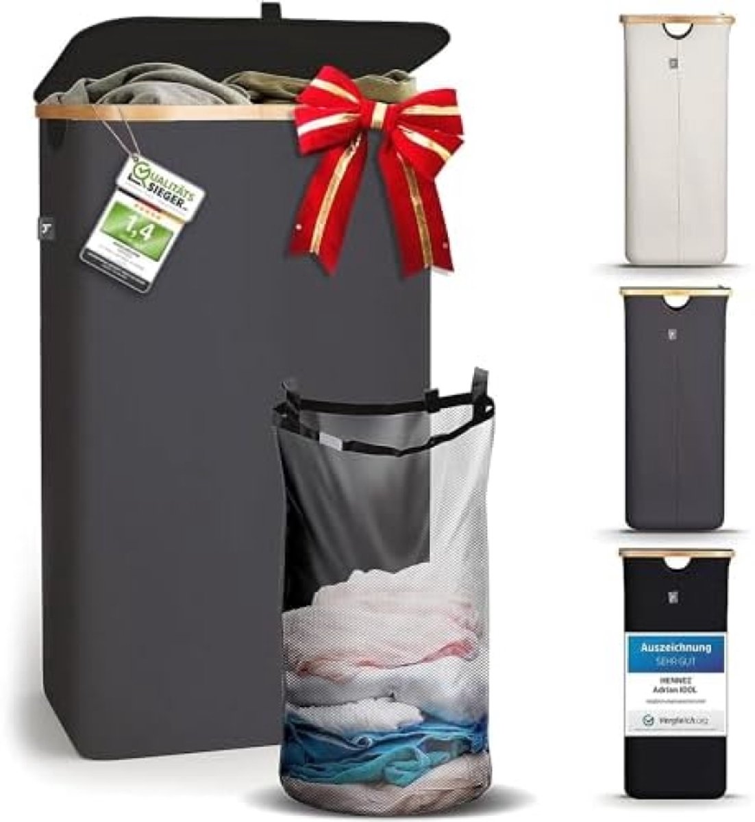 Wasmand met Deksel 100 Liter - Opvouwbare Wasbare Waszak - Multifunctionele Opbergdoos voor Vuil Textiel - Grijs