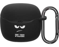 kwmobile Hoes geschikt voor JBL Tune Flex 2 - Siliconen cover voor oordopjes in wit / zwart / zwart - Don't Touch My Headphones design