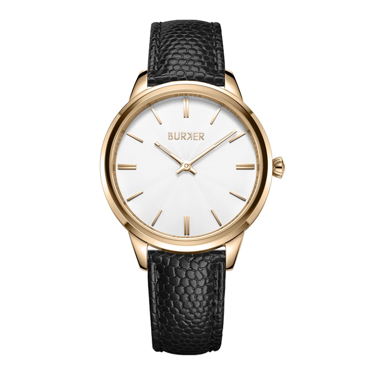 BURKER Emily Horloge Dames - Rond - Goud Zwart - Leren Band - 36 mm