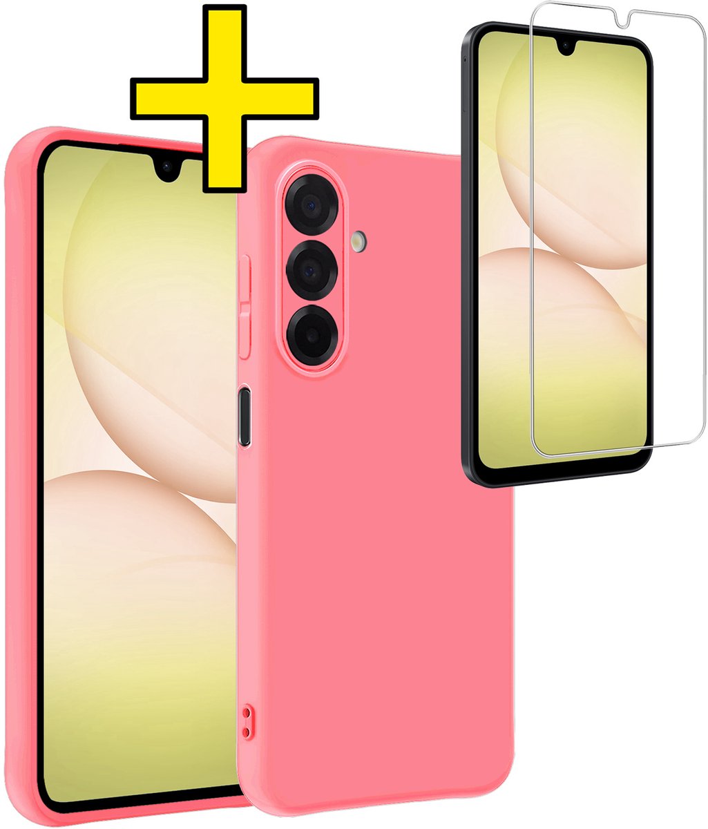 Hoesje - Met Screenprotector - Geschikt voor Samsung Galaxy A17 - Sterk & Shockproof - Back Cover - Siliconen Case - Telefoon Hoes - Telefoonhoesjes - Lichtroze