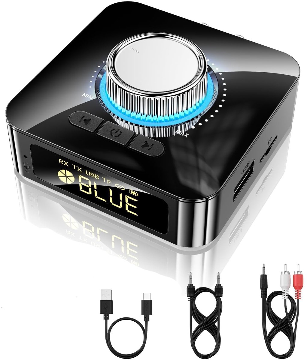 Ynkkvre -Bluetooth 6.0 Audio Adapter met AUX & RCA – Draadloze Ontvanger met HiFi Geluid, 10m Bereik, voor TV, Luidsprekers & PC
