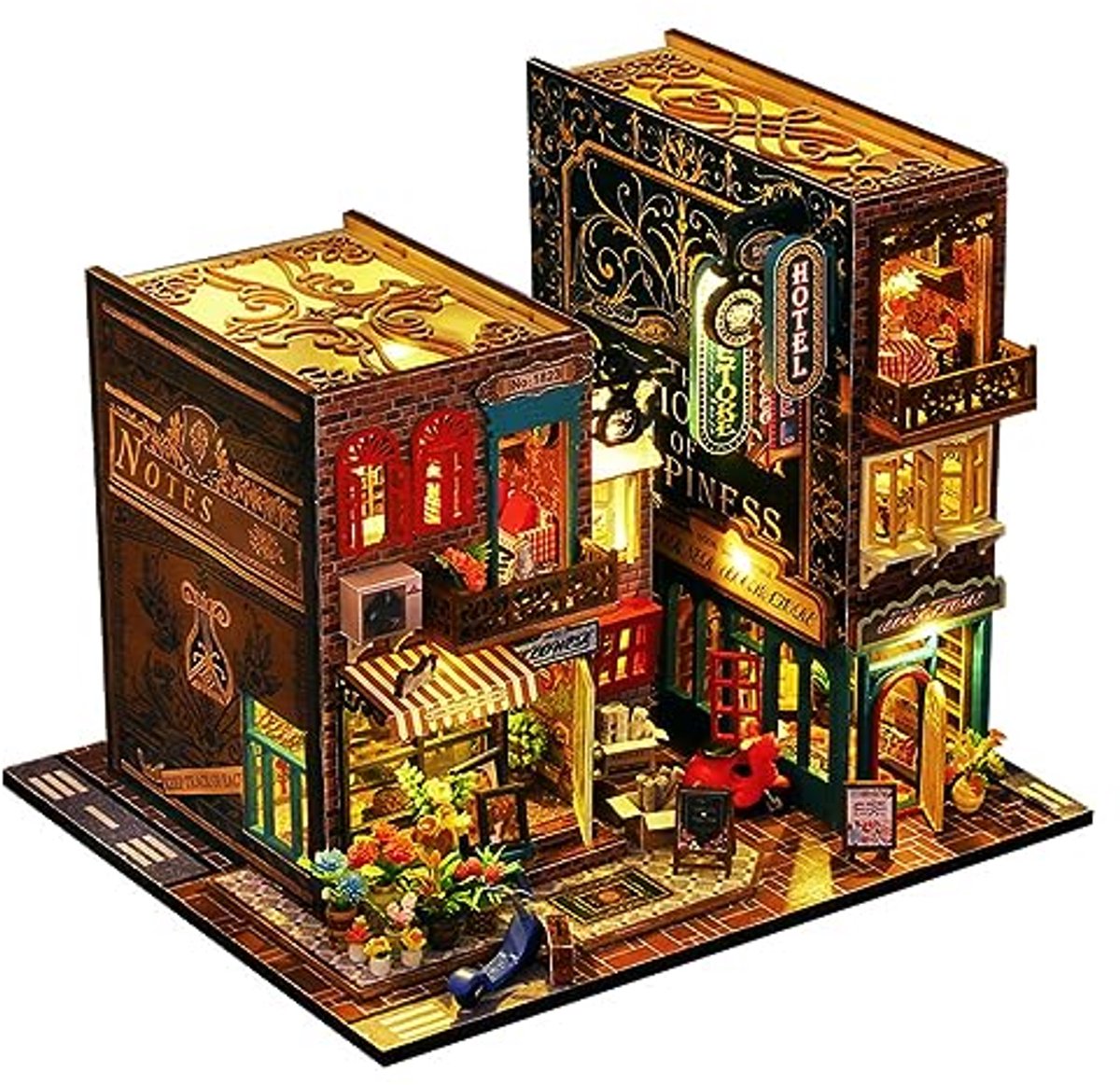 DIY Miniatuur Poppenhuis Kit met Meubels en LED-Licht - 3D Puzzel Houten Kunst Boekensteunen
