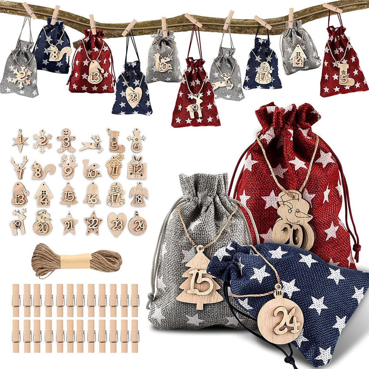 Kerst Adventskalender Tas Aftelkalender Jute Cadeauzak Kinder Snoep Hangzak Kerstdecoratie Tas-Serie 4