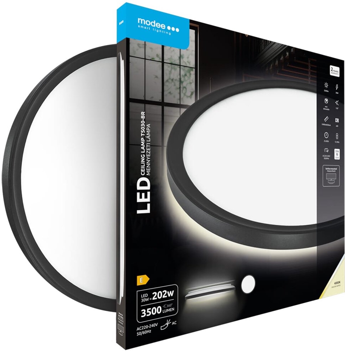 Modee Plafondlamp LED - ø 48cm - 30W - Plafonnière - Neutraal Wit Licht - Rond - Zwart - Per Stuk