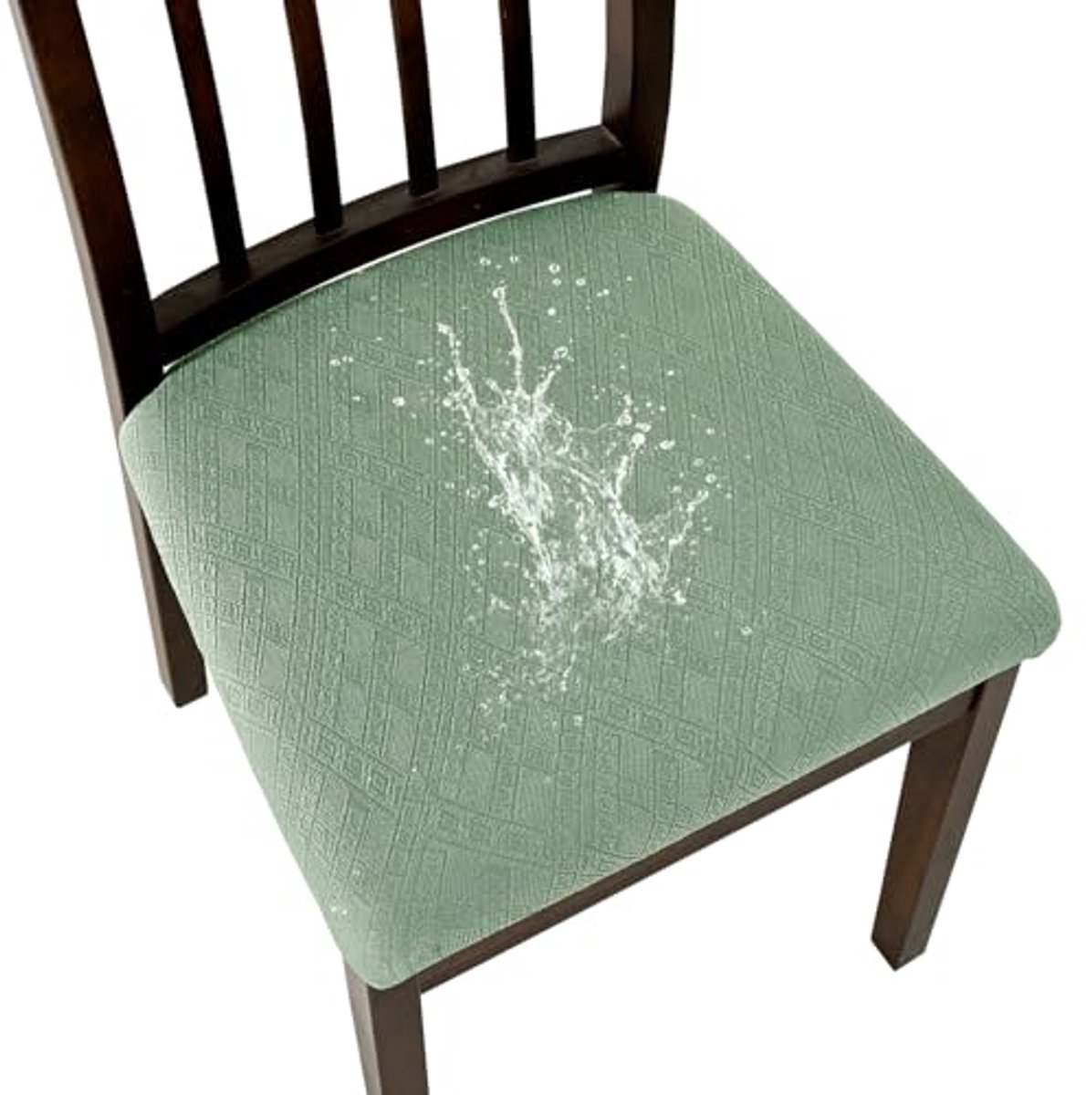 Stretch Jacquard Eetkamerstoelhoezen Set van 2 - Wasbare en Verwijderbare Anti-Stof Zitkussen Overtrekken in Matcha Groen
