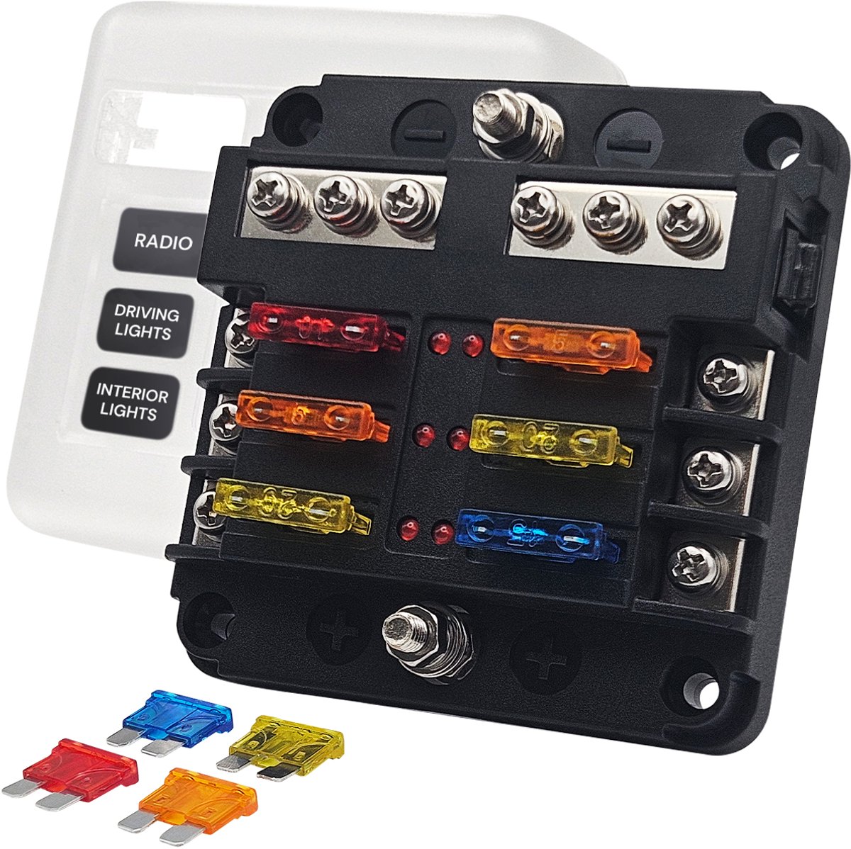 ProRide Steekzekeringhouder 6-voudig - Incl. Steekzekering - 12V - YJ-FB606 - Zwart - Voor Auto, Boot, Camper